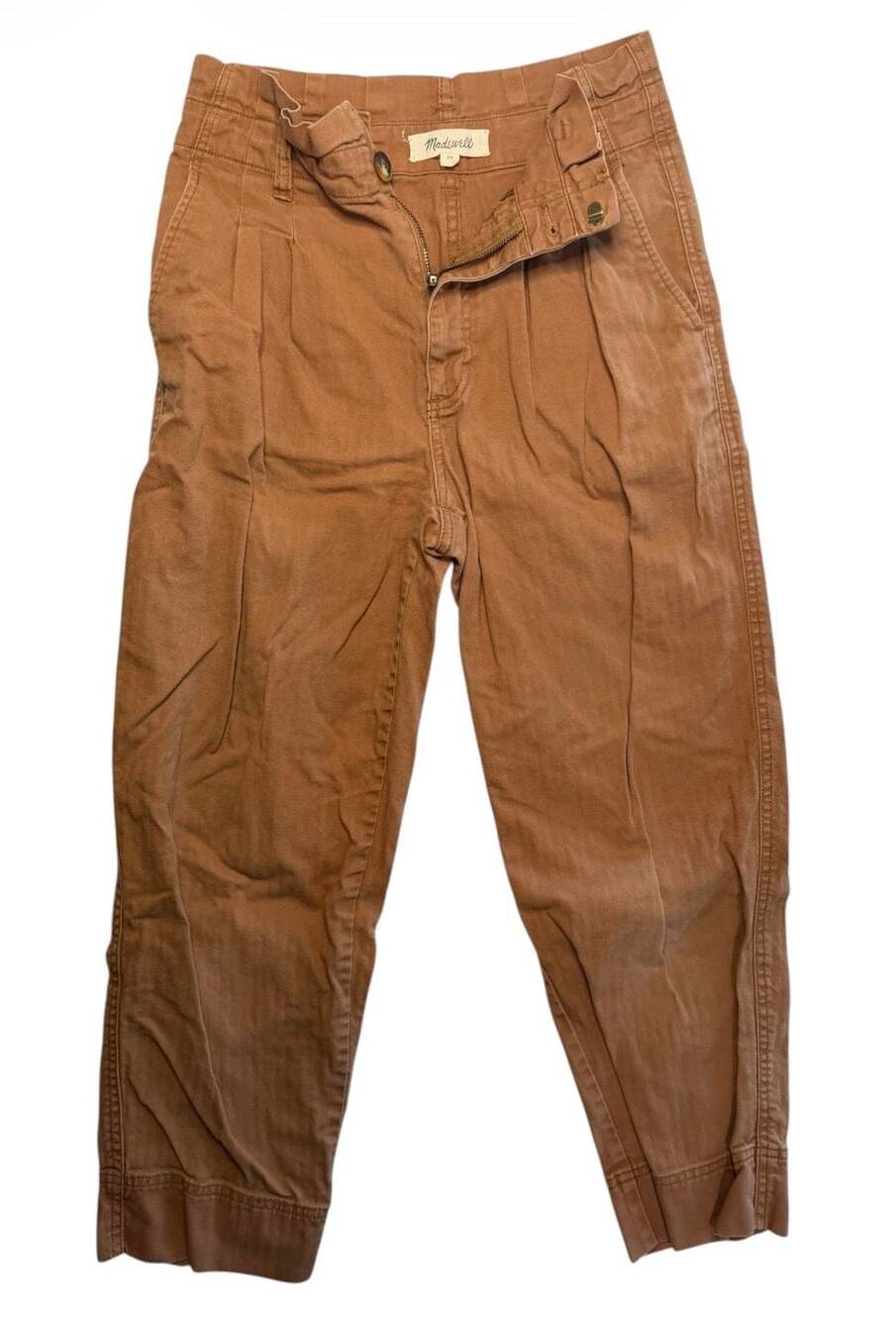 Madewell High-Rise Pleated Paperbag Waist Ankle Pants Size 25 Rust Brown